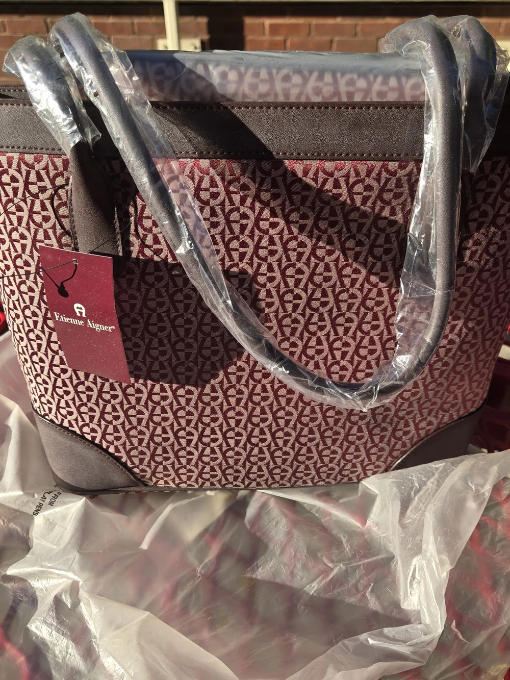 Etienne Aigner Women's Burgundy Patterned Tote Bag